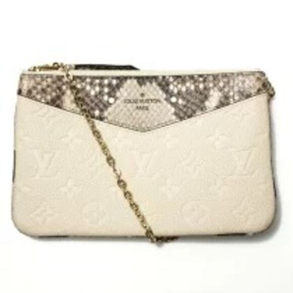 Louis Vuitton Pochette Double Zip Python Shoulder Bag 2Way Implant Monogram - Picture 1 of 4